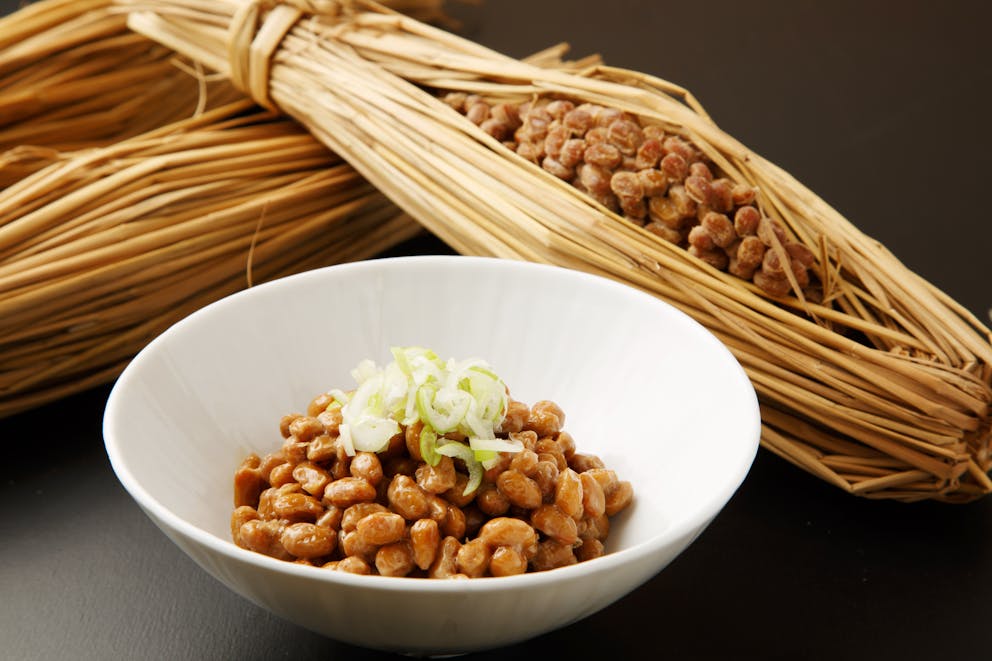 Natto in traditional rice straw