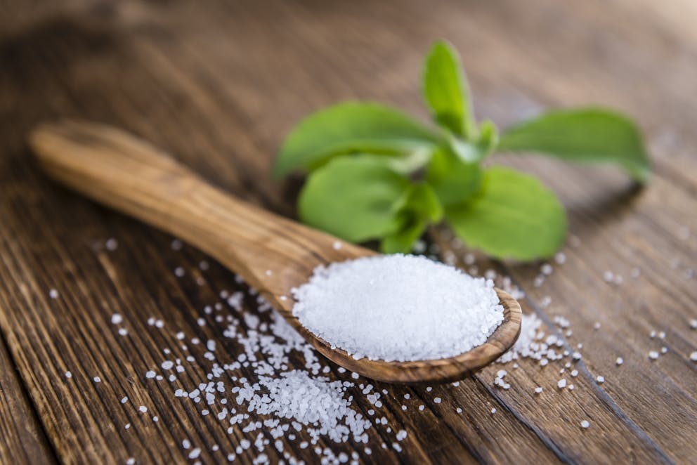 Stevia granules in spoon