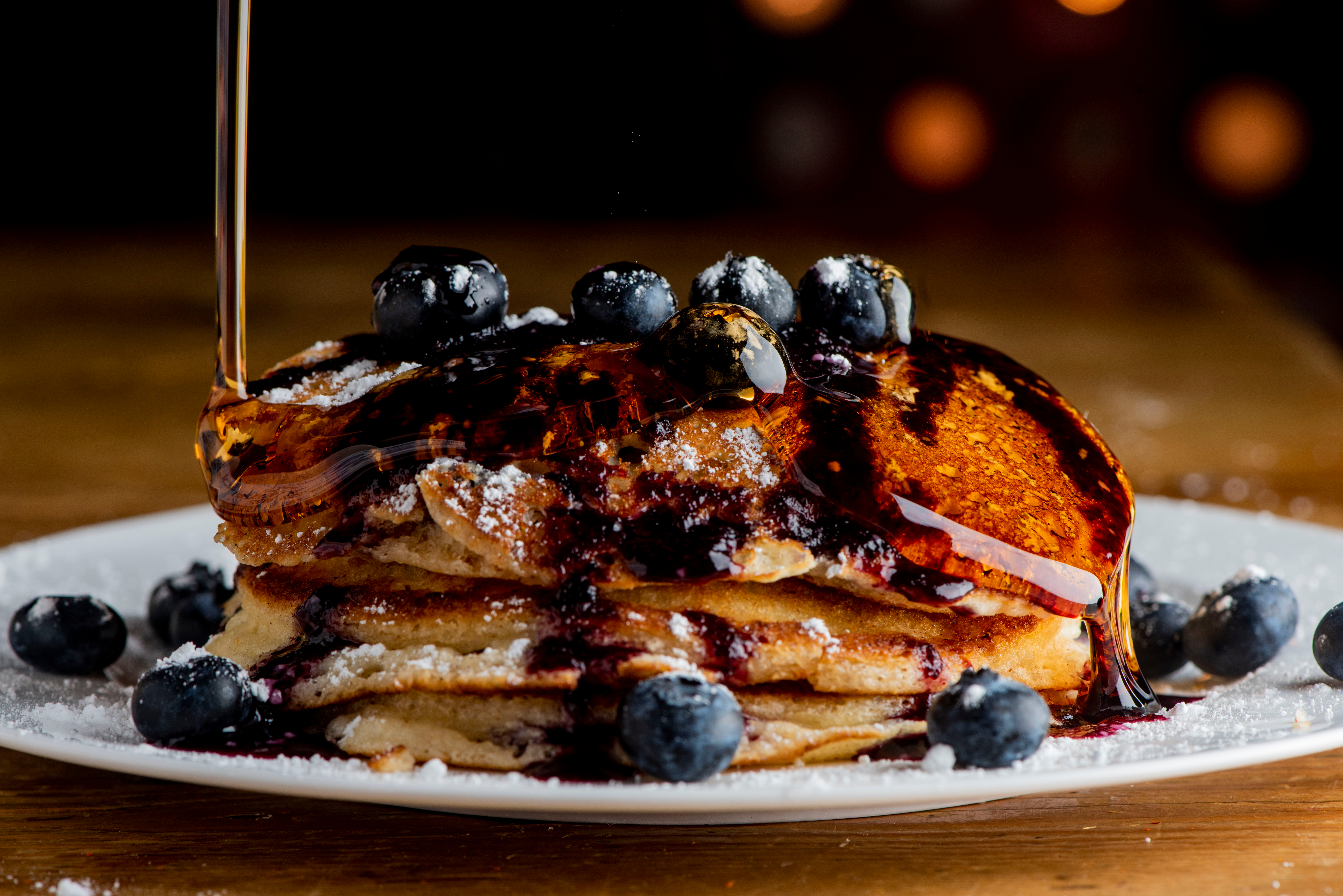 Maple syrup pour over pancakes