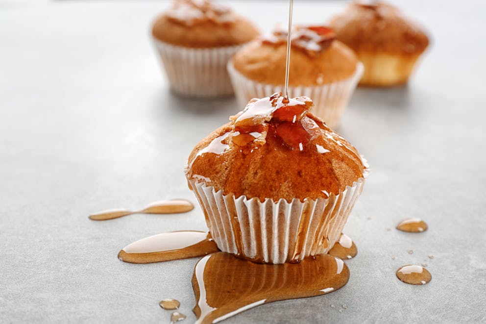 Maple syrup on muffin