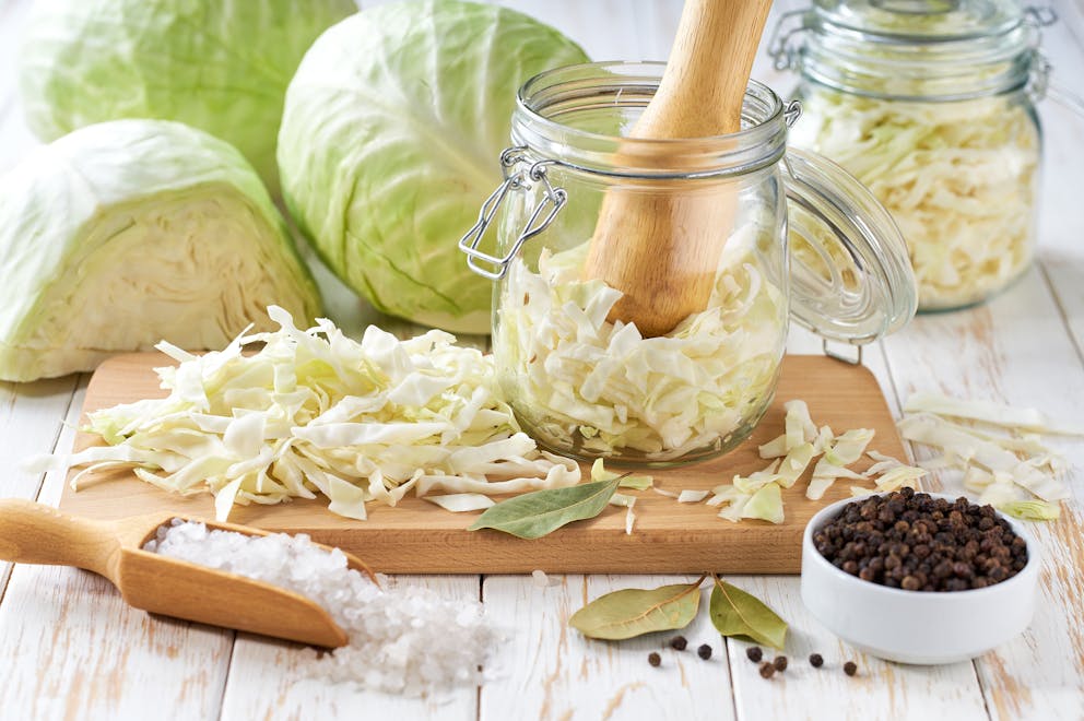 Preparing homemade sauerkraut