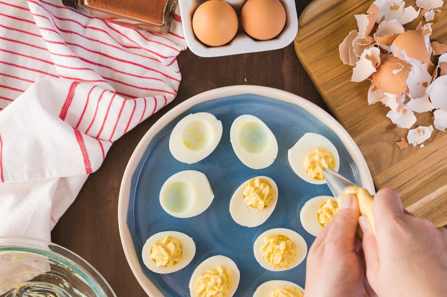 Preparing deviled eggs