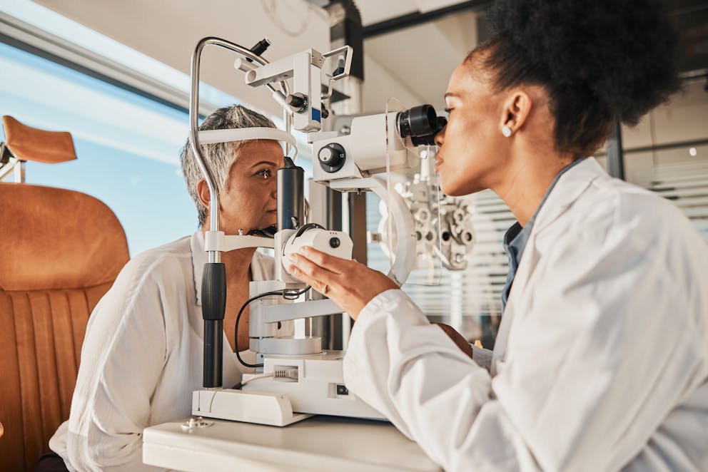 Woman getting an eye exam