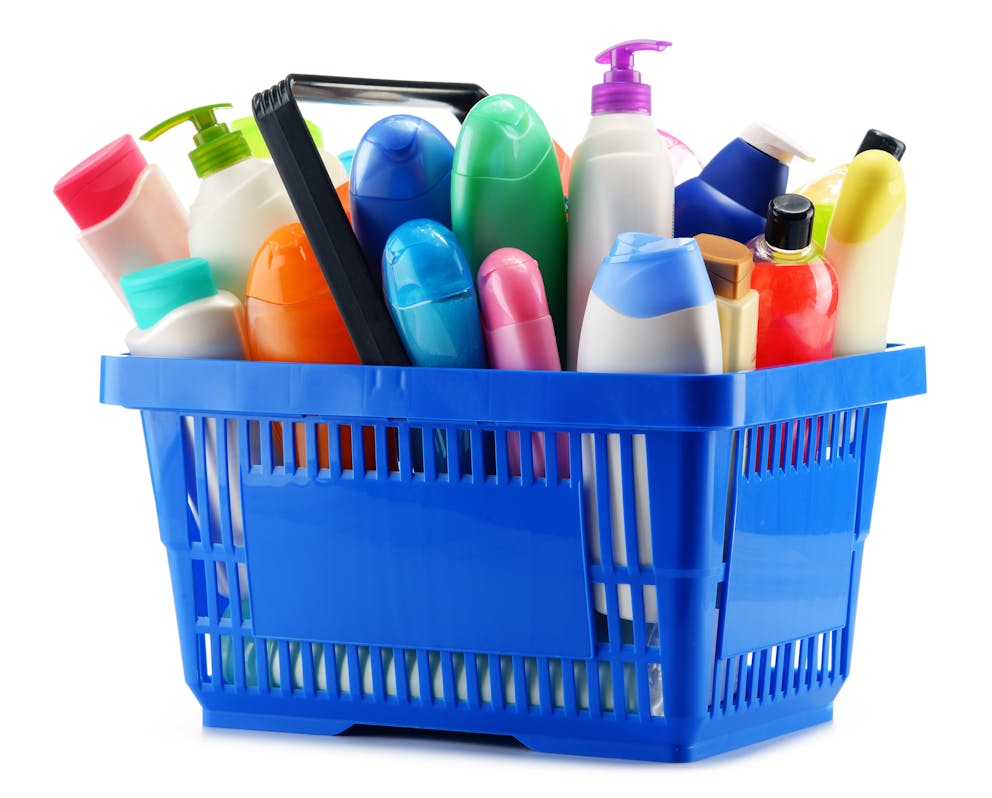 Shopping basket with beauty products