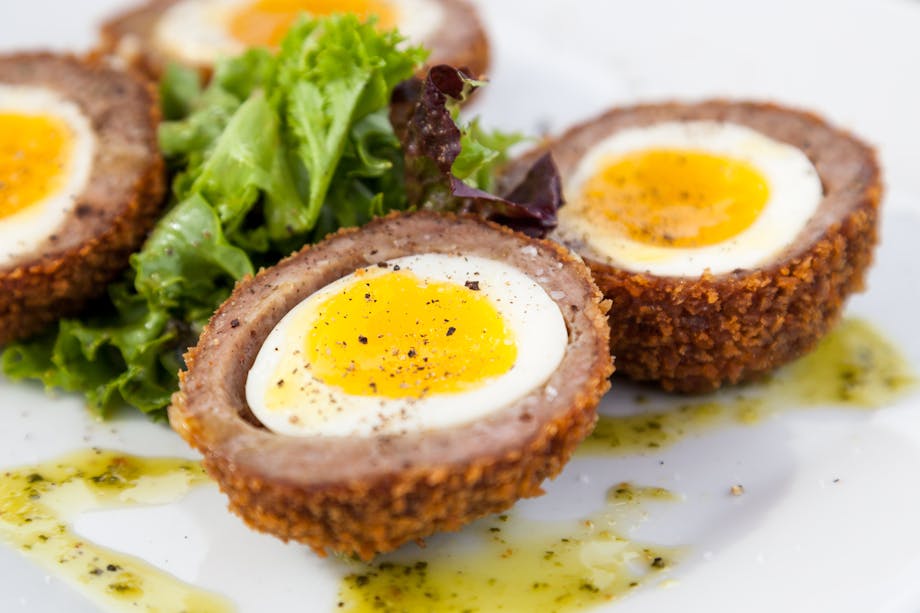 Scotch eggs with salad