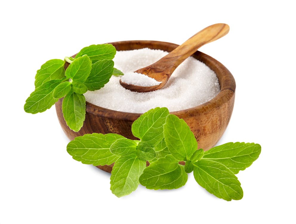 Stevia leaves and sweetener