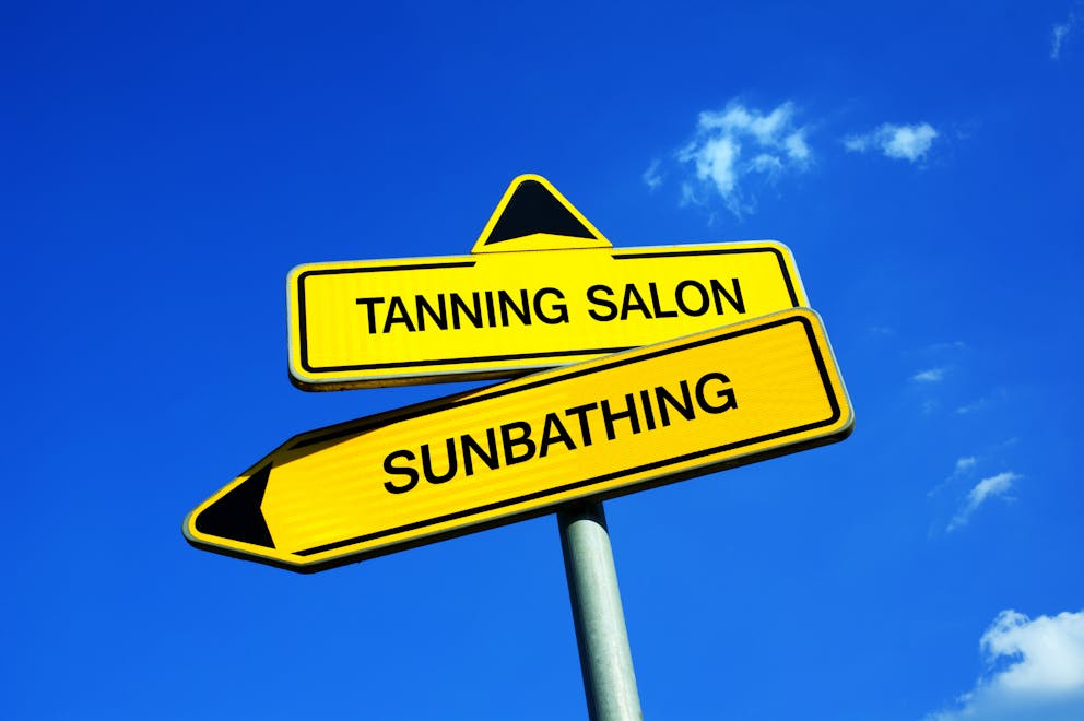 Traffic sign sunbathing and tanning salon