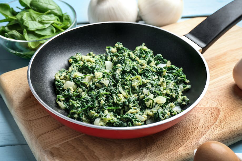 Spinach in frying pan