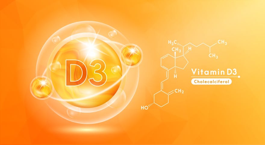 Vitamin D3 supplement structure and vitamin concept imagery