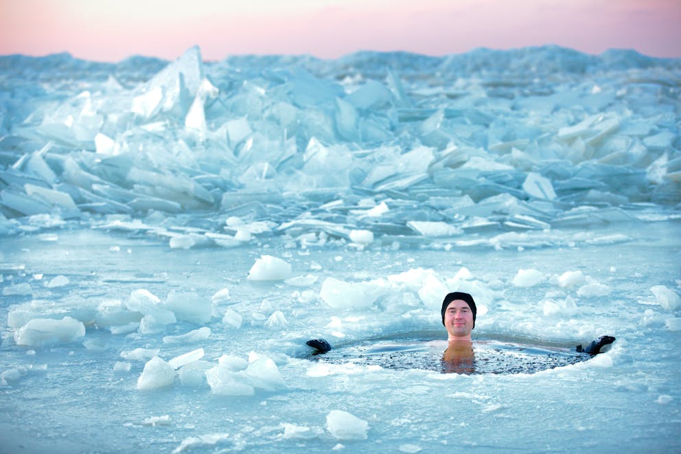 Man in an ice hole