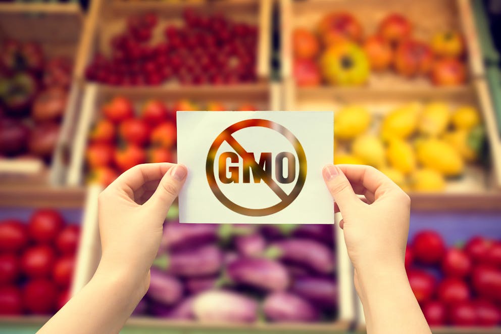 Woman holding a no-GMO sheet
