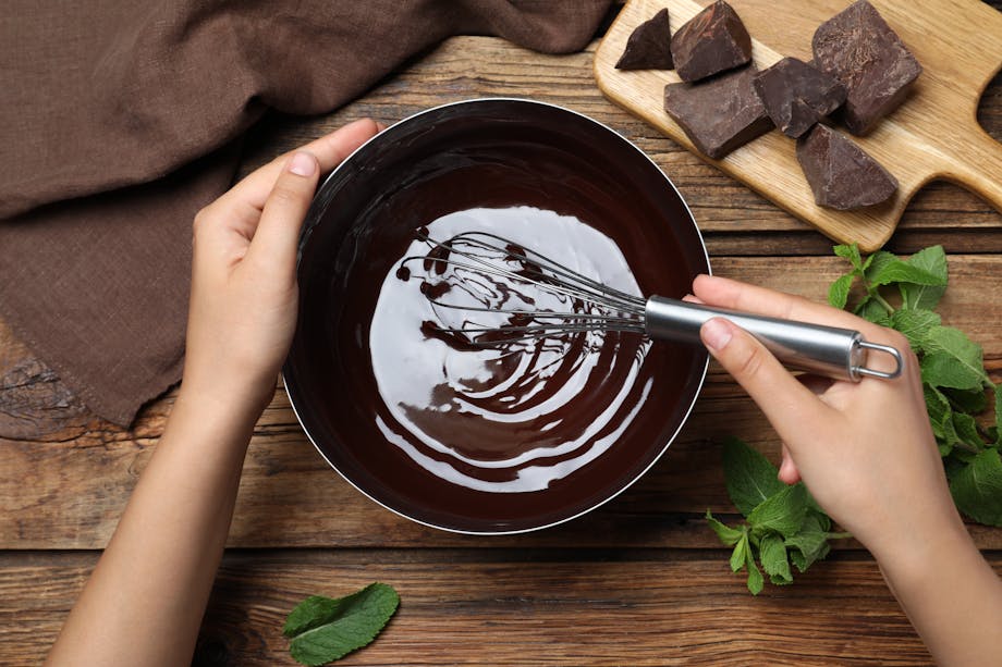 Mixing chocolate in a bowl