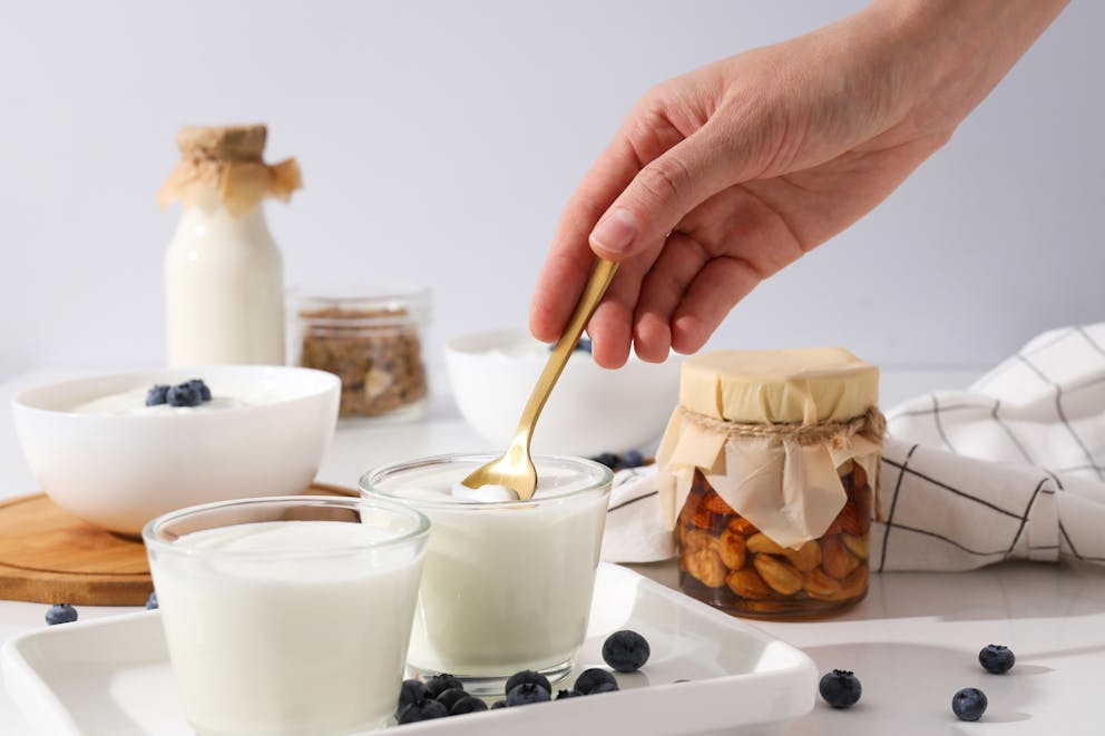 Fresh homemade yogurt with blueberries