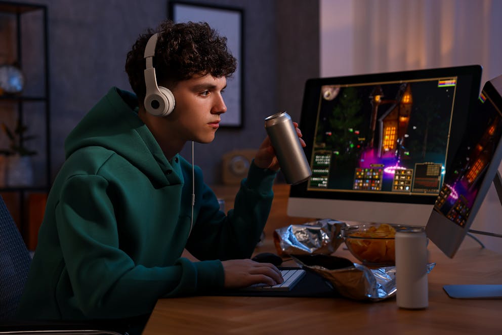 Young man with energy drink